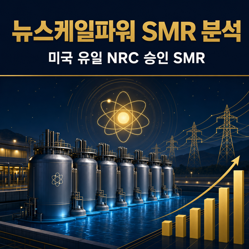 뉴스케일파워(NYSE:SMR)를 사업모델·실적·재무·밸류에이션·성장·해자·리스크로 360° 해부. 美 유일 NRC 승인 SMR 설계, 분기 매출 56만 달러의 선매출 단계, 순현금 $1.2B, TVA 6GW·루마니아 RoPower 파이프라인을 2026년 6월 데이터로 분석한 30년차 애널리스트 리포트.